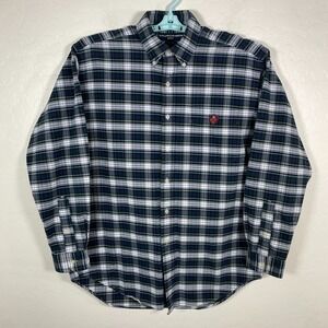 Ralph Lauren Shirt‎ Mens Medium Blue Button Down Oxford Golf Tartan Plaid Crest
